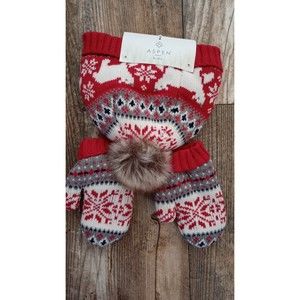 New Aspen Kids Holiday Hat & Mittens Set